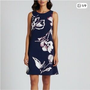 Ralph Lauren Navy Floral Sleeveless Shift Dress